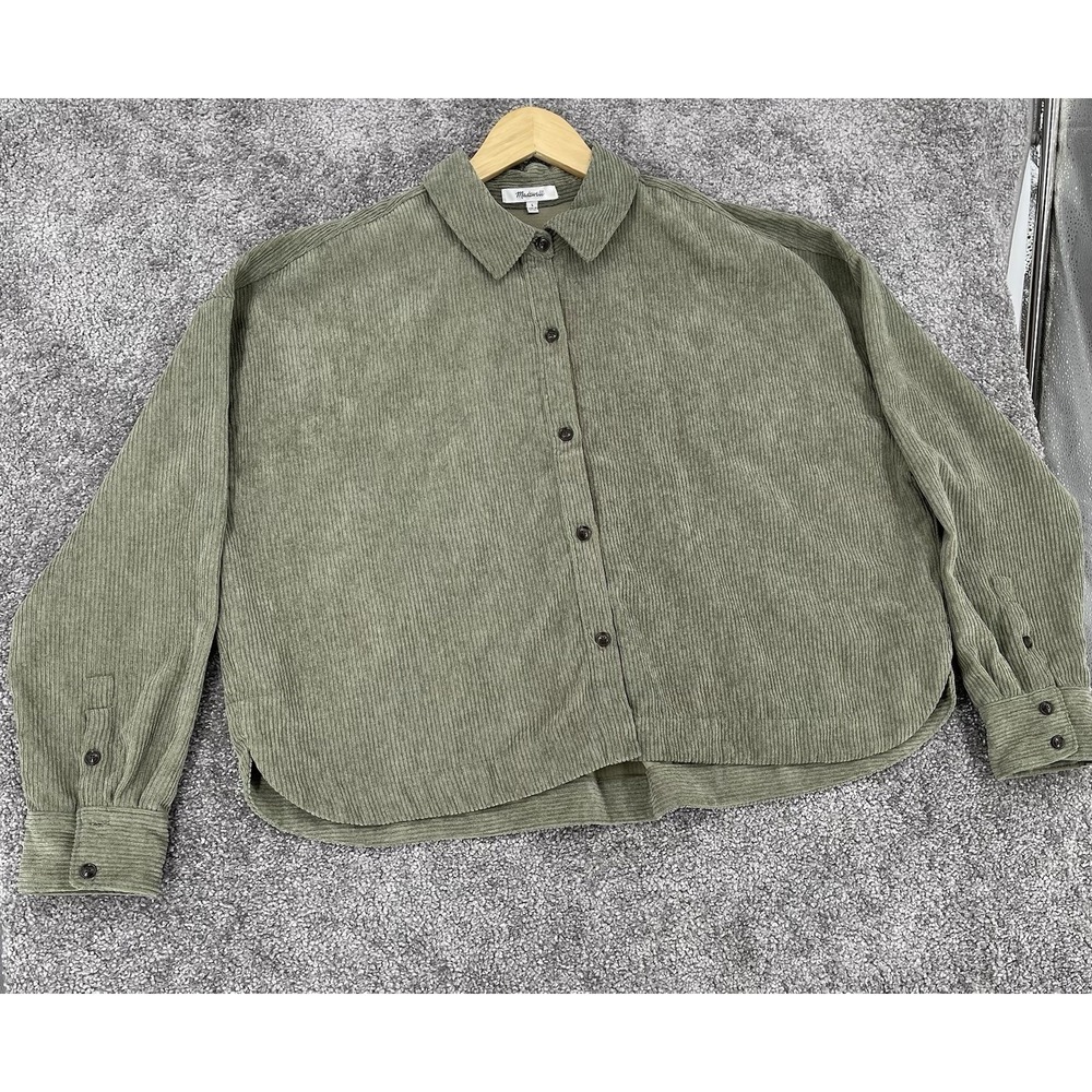 Madewell Womens L Olive Green Corduroy Oversized Oversized Shirt Shacket Casual